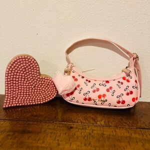 New Betsey Johnson Pink Cherry Bag with Heart Accessory